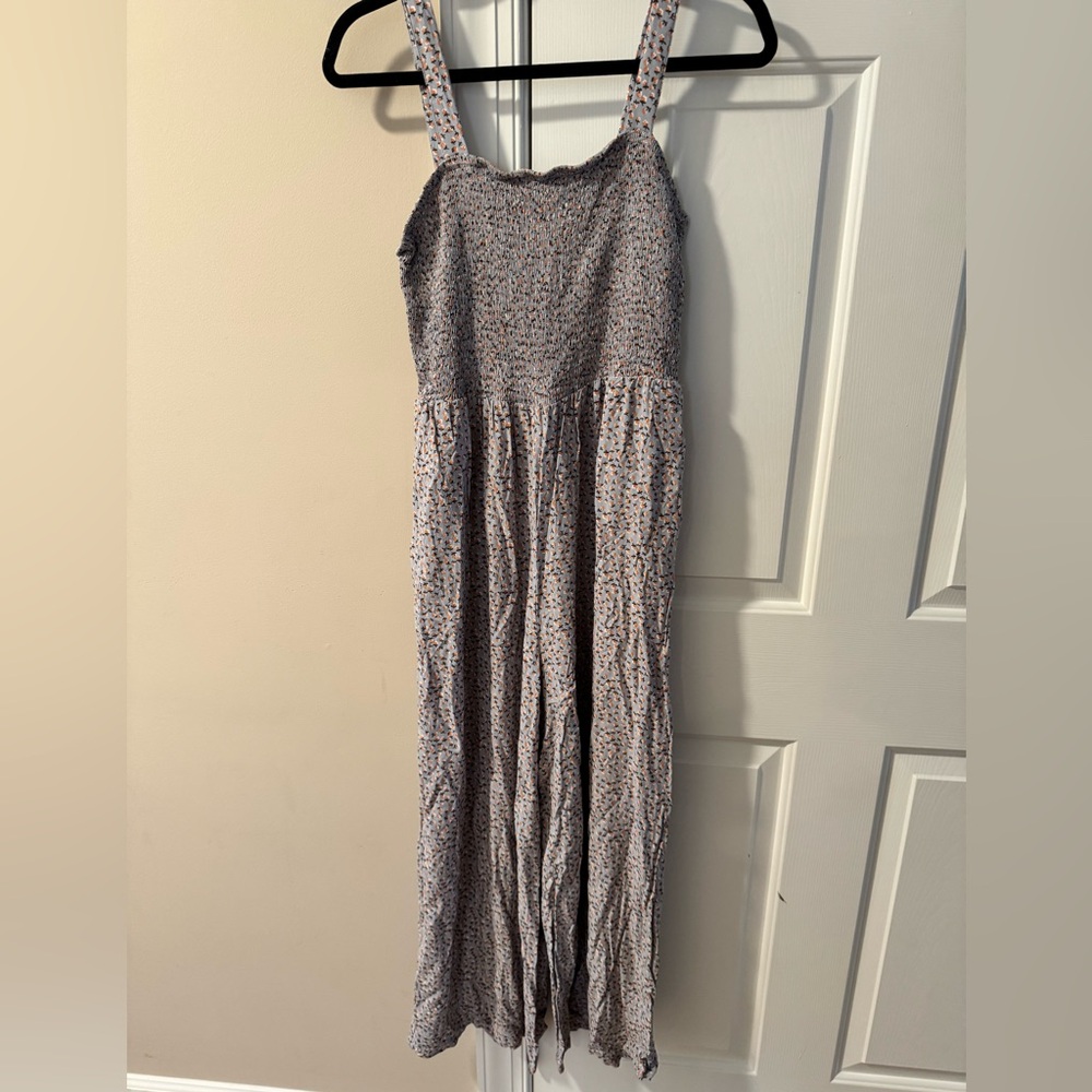 Gray and White Sleeveless Spaghetti Strap Jumpsuit